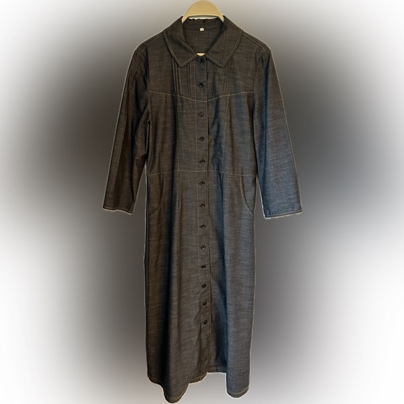 Vintage 1940s 1950s Button Down Denim Vibe Chambray Dress Size Large - Picture 2 of 7